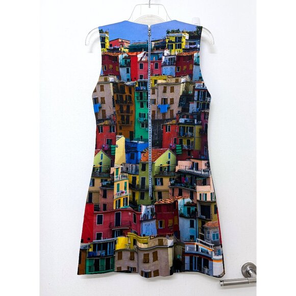 Alice + Olivia Clyde Shift Mini Dress Italian Landscape Rainbow Buildings 8 - Picture 7 of 15